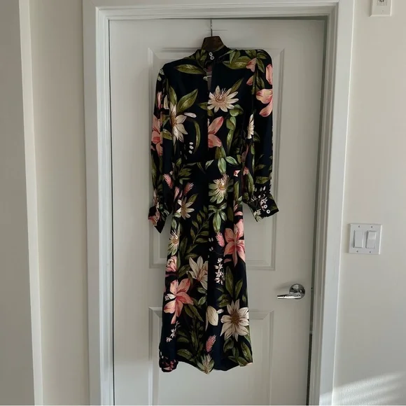 Farm Rio Black Surreal Flowers High Neck Midi Dress - Picture 8 of 8